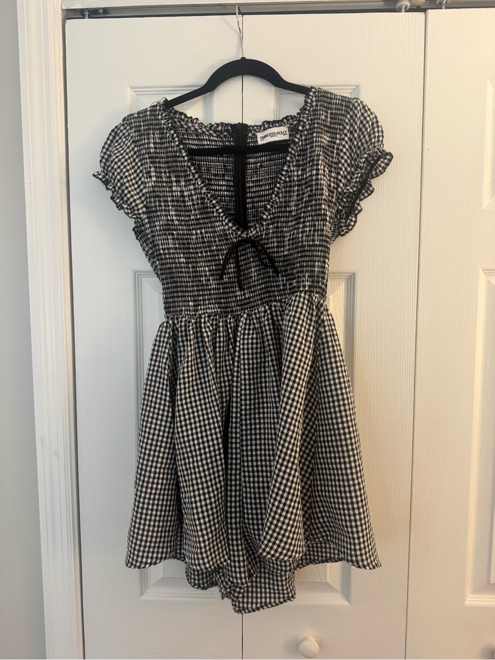 Princess Polly Black & White Gingham Smocked Romper